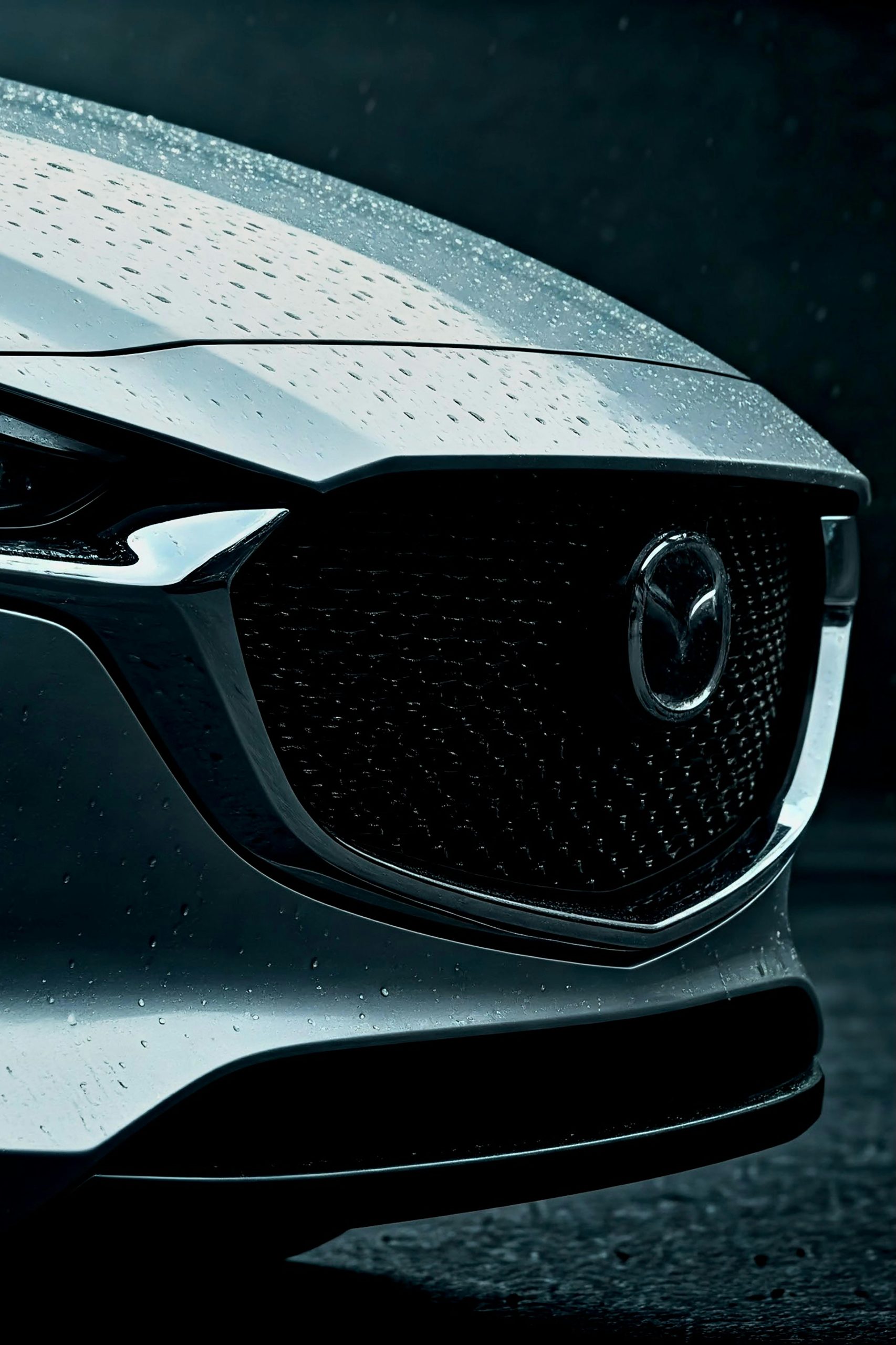 Sleek Car Front with Rain Droplets