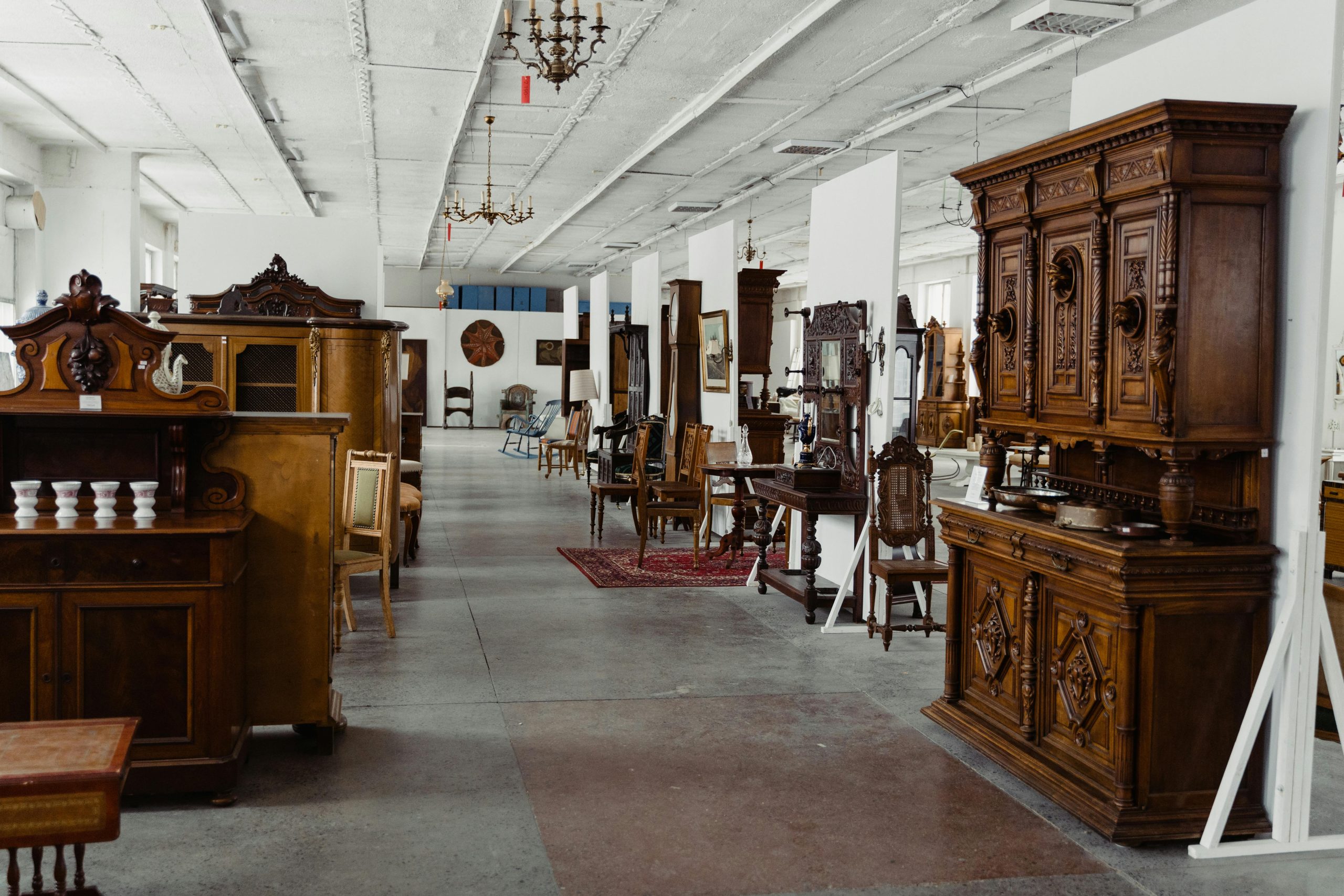 Wood Furniture on Display in an Antique Shop